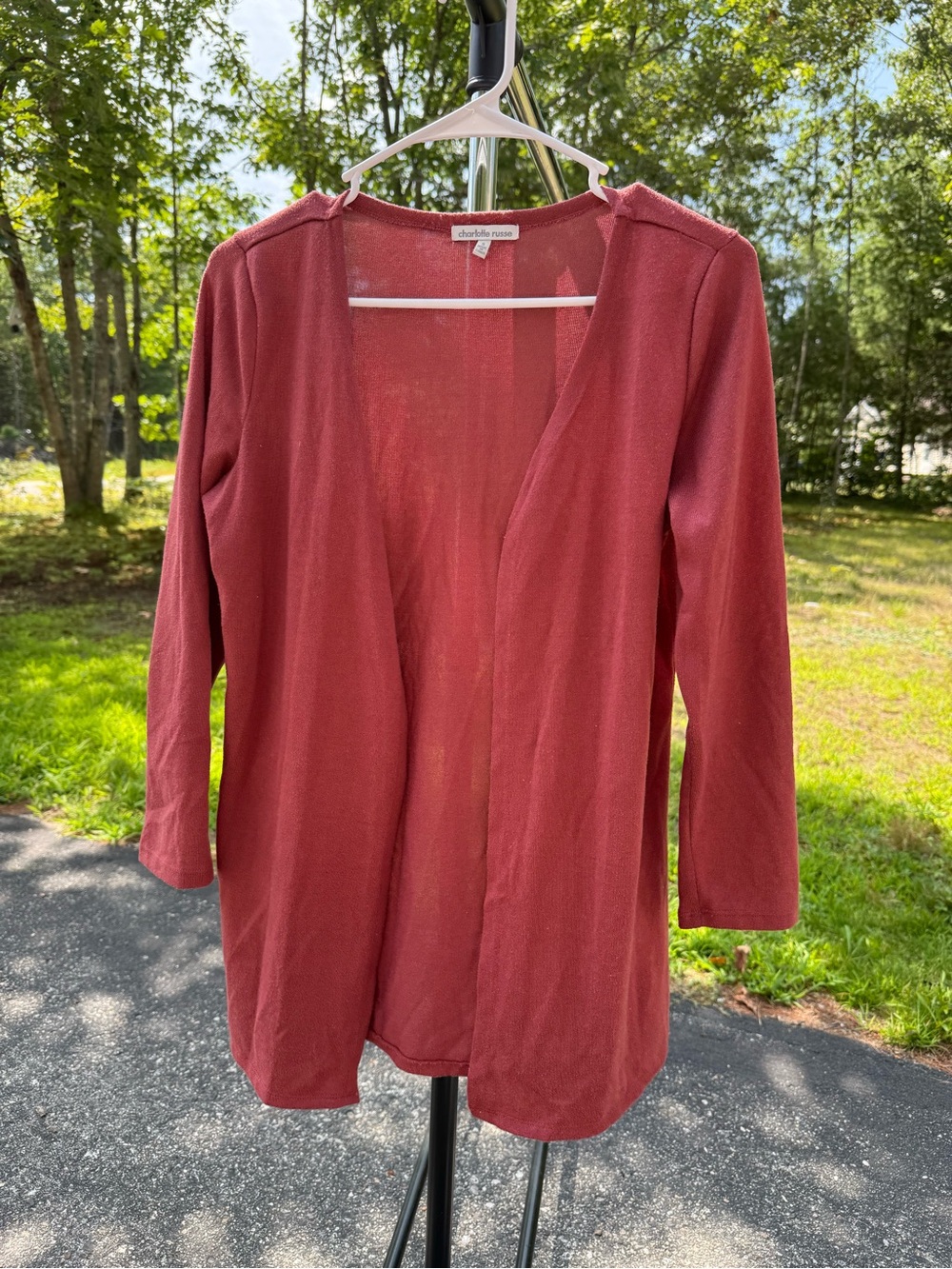 Charlotte Russe Rosewood Open-Front Lightweight Cardigan